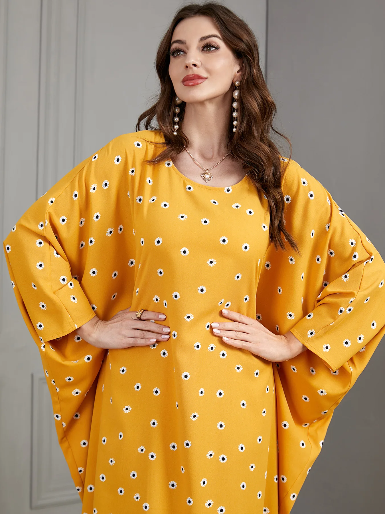 Eid Abayas for Muslim Women Homewear Floral Batwing Sleeve Maxi Size Saudi Turkish Islam Clothing Moroccan Arab Robe