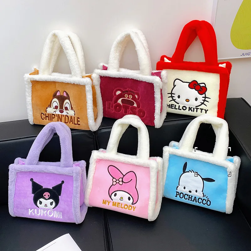 

Sanrio Hello Kitty Large Capacity Plush Handbag Children's Change Storage Anime Bag Doll Cartoon Small Square Bag Gift For Girls