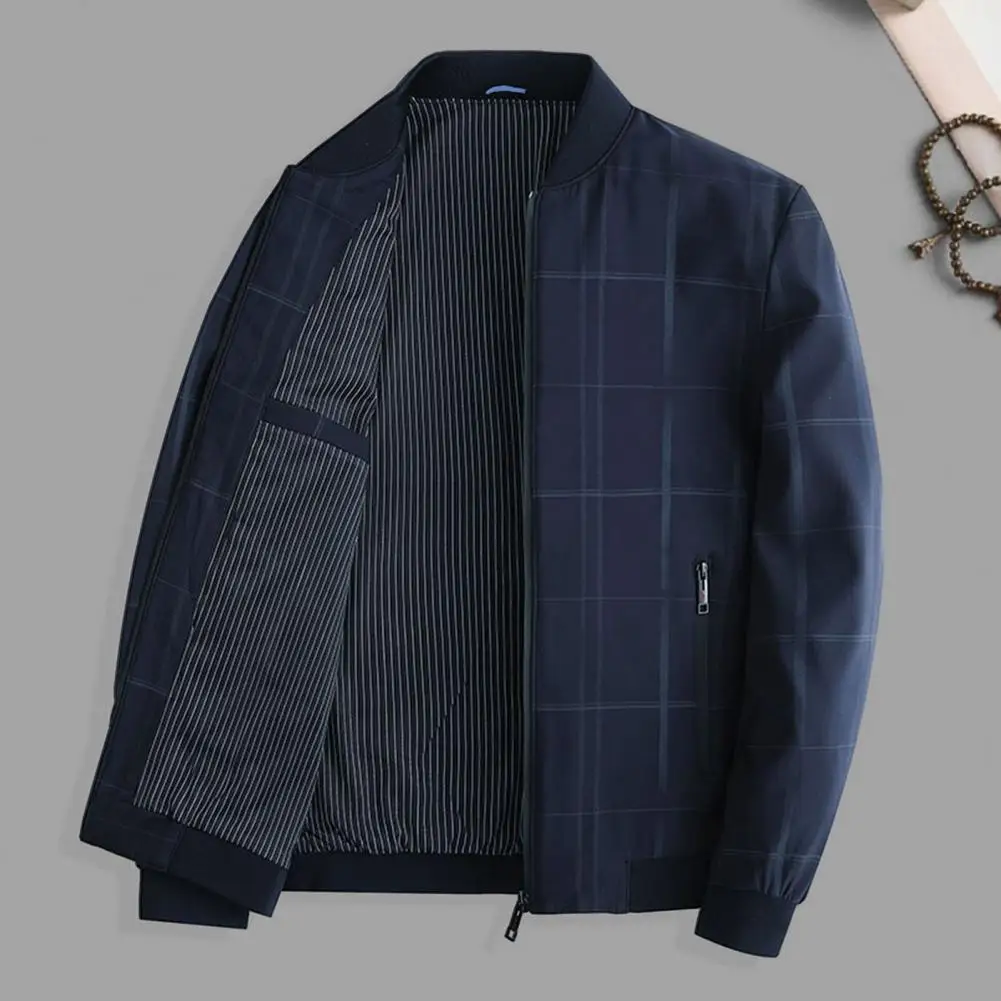 

Men Fall Jacket Stylish Men's Mid Length Cardigan Smooth Zip Up Closure Stand Collar Loose Fit for Fall Winter Men Coat