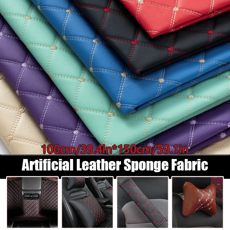 Embroidered Plaid Quilted PU Leather Fabric for DIY Upholstery Projects