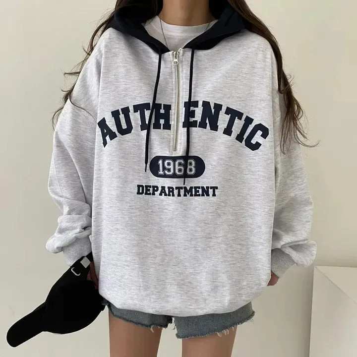 Hip Hop Zip Up Oversized Hoodies Women Harajuku Letter Print