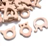 5Pcs/Lot Baby Pacifier Chain Chew Accessories Animal Shape Natural Beech Teething Wooden Teether Pendant Accessories 2