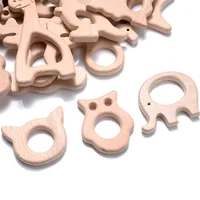 5Pcs/Lot Baby Pacifier Chain Chew Accessories Animal Shape Natural Beech Teething Wooden Teether Pendant Accessories 2