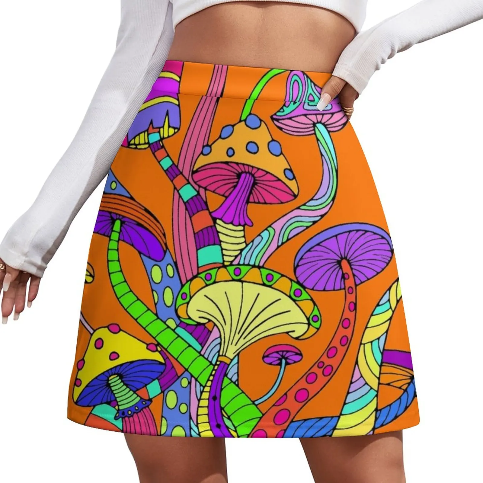 Colorful Funky Hippy Mushrooms Mini Skirt clothes for women korean style clothes women 2023