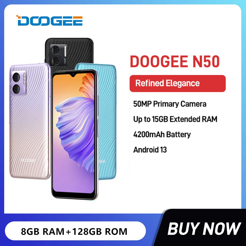 

DOOGEE N50 6.52Inch HD Display Android 13 Smartphone Octa Core 8GB+128GB 50MP Camera 4200mAh Battery Fast Charging Mobile Phones