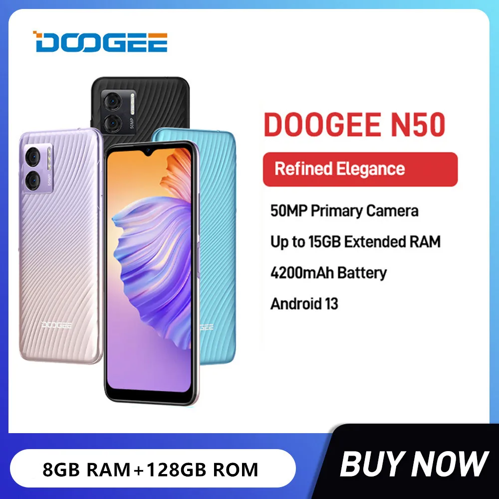 Doogee N50 Fairy Pink 128GB 8GB RAM Gsm Unlocked Phone Unisoc T606 50MP  Display 6.52-inch Chipset Unisoc T606 Front Camera 8MP Rear Camera 50MP+2MP  RAM 8GB Storage 128GB Battery Type Li-Po 4200