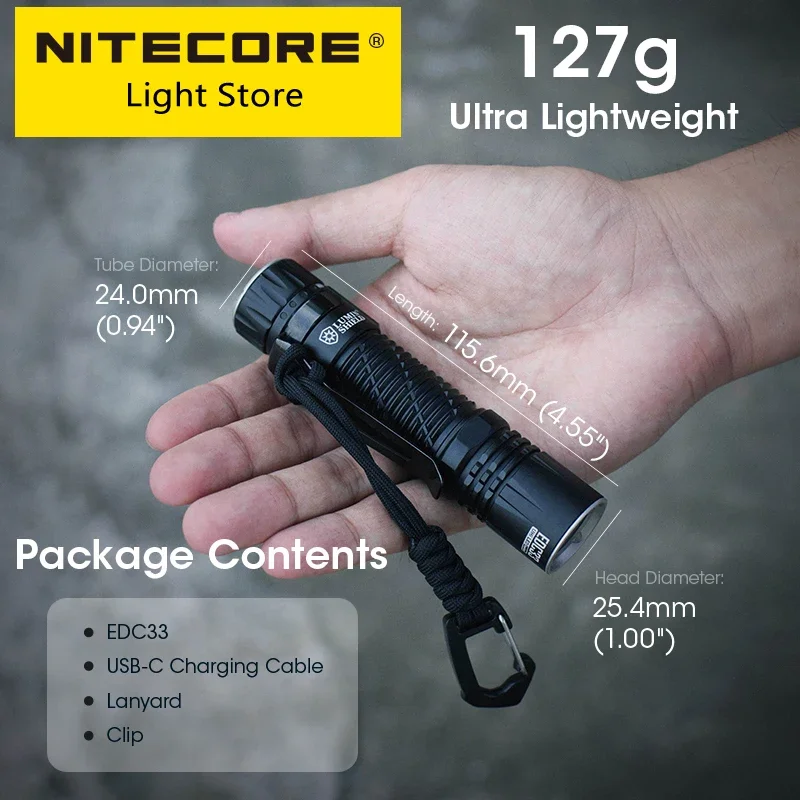 Nitecore LED  , USB-C  ġ , 4000mAh Ƭ ̿ ͸, ߿ EDC , EDC33, 4000 , Ǹ