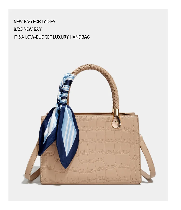 Jenny&Dave Italian Elegant Textured Handbag Party Casual Bag Fashion Ladies Vintage Square Leather Handbag Women With Silk Scarf
