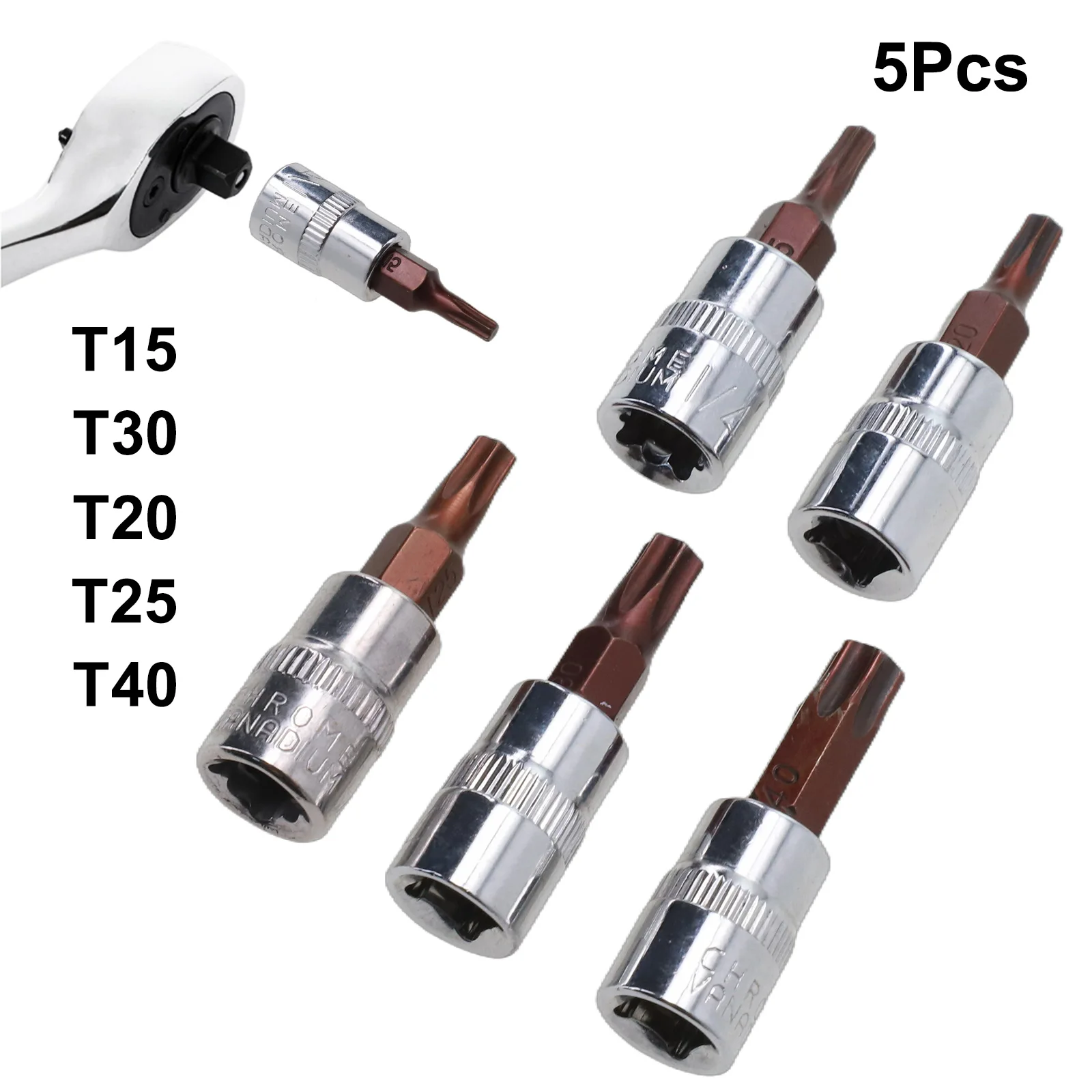 5 stücke Für Torx-schraubendreher-bits 1/4 Zoll Stick Buchse Kopf Für T15 Für T20 Für T25 Für T30 T40 steckschlüssel Adapter Hand Werkzeug – Detail 3