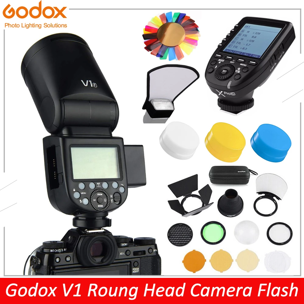 Godox-ビンテージスタイルのラウンドヘッドV1nv1sフラッシュv1f v1o ttl,Speedlight Studioカメラ,xpro,Canon,Sony,Fuji olymp用のトリガー付き