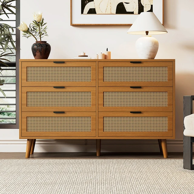 KOMHTOM chest of drawers with 6 Drawers Sideboard Wood Drawer