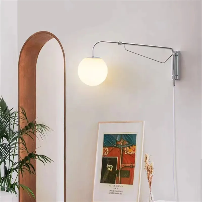 Bellman Plug In Wall Lamp LED Rocker Arm glass ball light for reading simple Living Room sofa Retractable Bedroom Bedside lamp 3