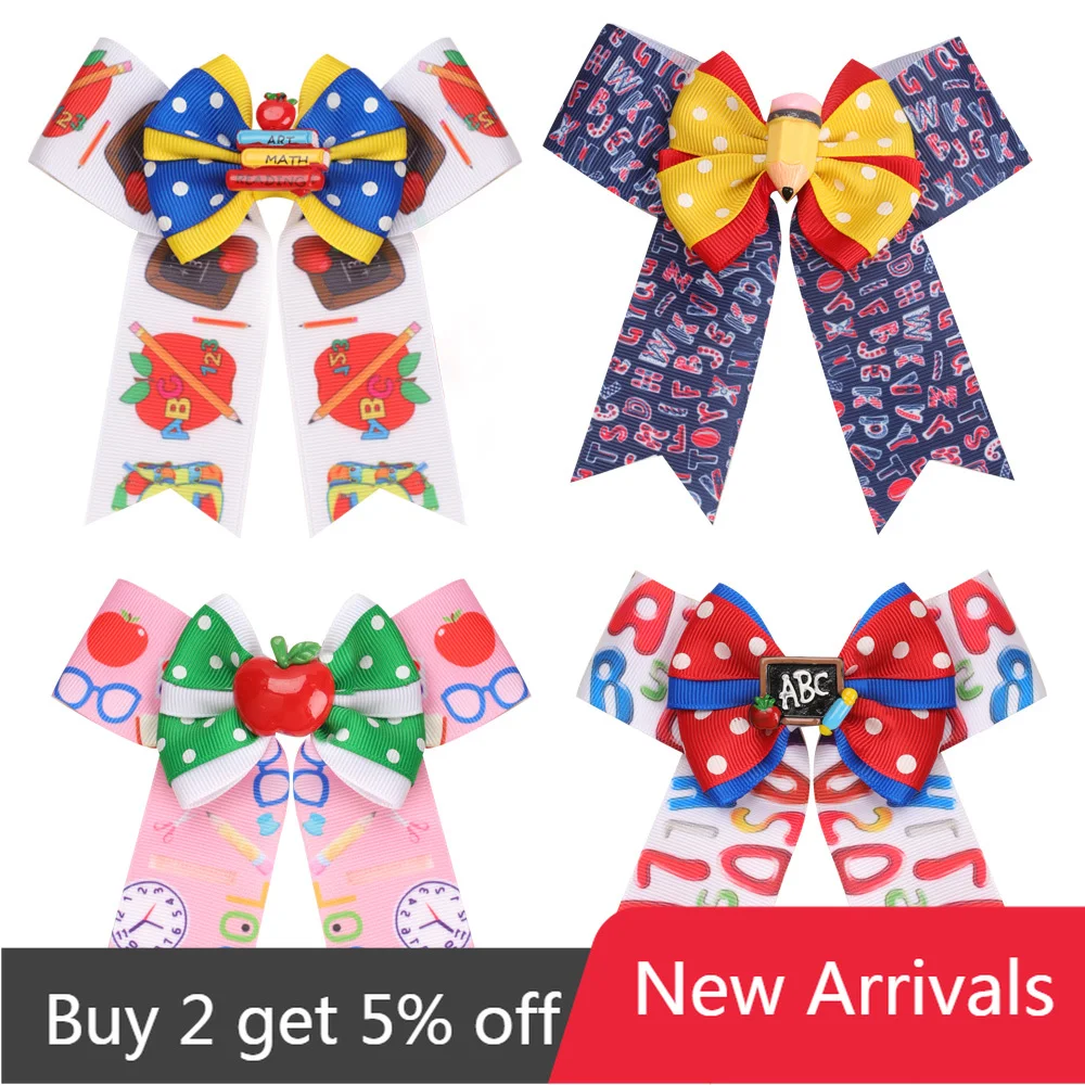 Oaoleer 2023 New Back to School Hair Bow With Clip for Girls Bow Hair Clips Cartoon Floral Bowknot Hairpins заколка для волос animals pull back cars cat cartoon press and go vehicle toys colorful kids toys for boys