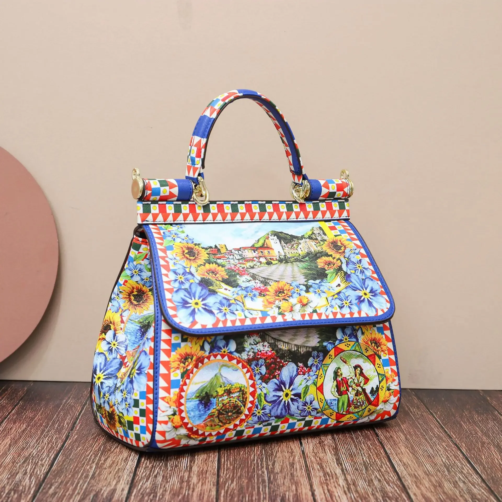 Italy Luxury Print Travel Shoulder Bag Floral Textured-Leather Shopper Tote large tote bag famous brand bag women girl handbag