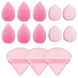 13-Piece Premium Beauty Puff and Blender Sponge Set with Velvet and Finger Puffs for Flawless Makeup Application (Pink)