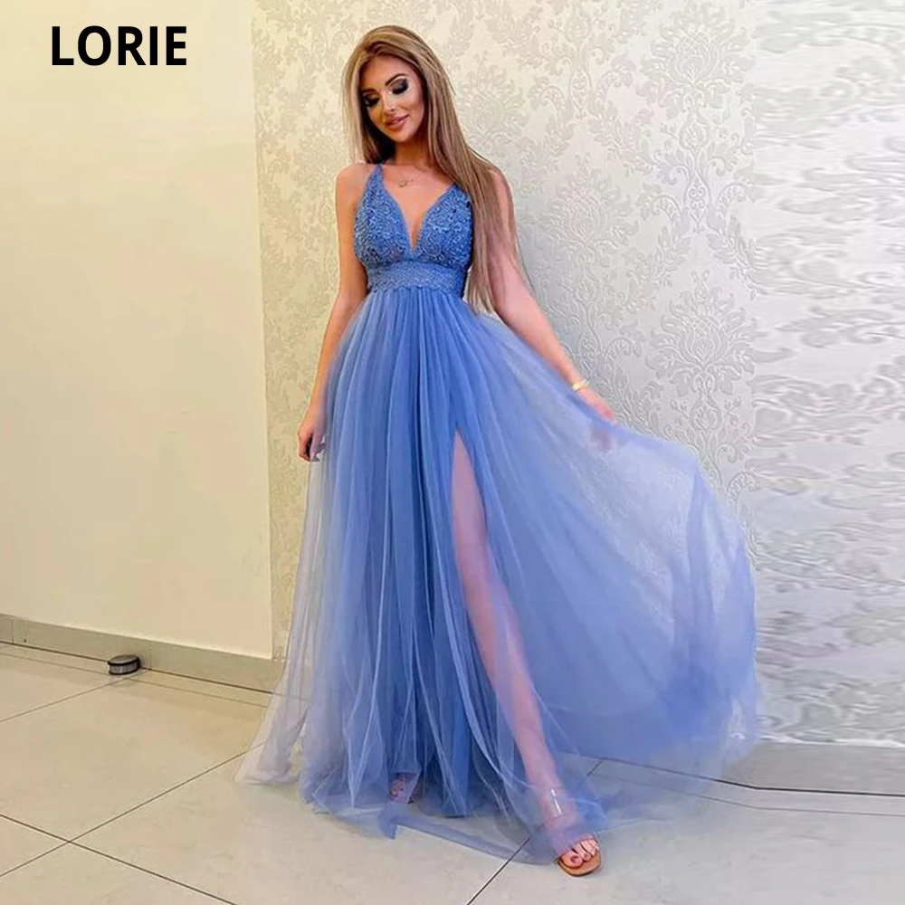 

LORIE Tulle Evening Dresses Spaghetti Straps Lace Pattern Vintage Dubai Arabic Women Formal Party Prom Dress Formal Gown