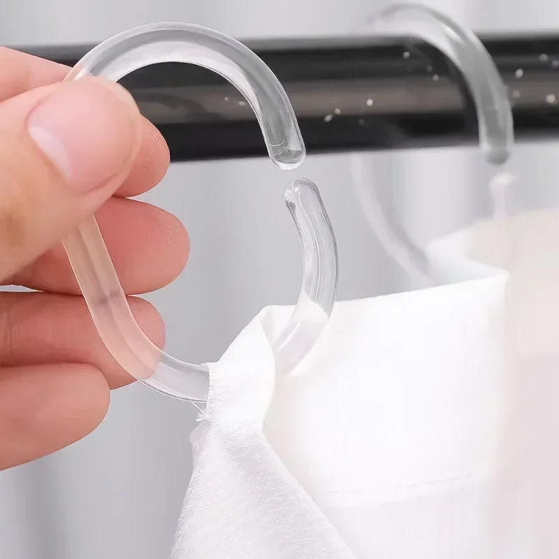 12-24PCS Shower Curtain Rings Plastic C Hooks Transparent Window Rod Hanger Bath Drape Loop Clips Bathroom Curtain C-shape Hook shower curtain clips shower curtain bracket