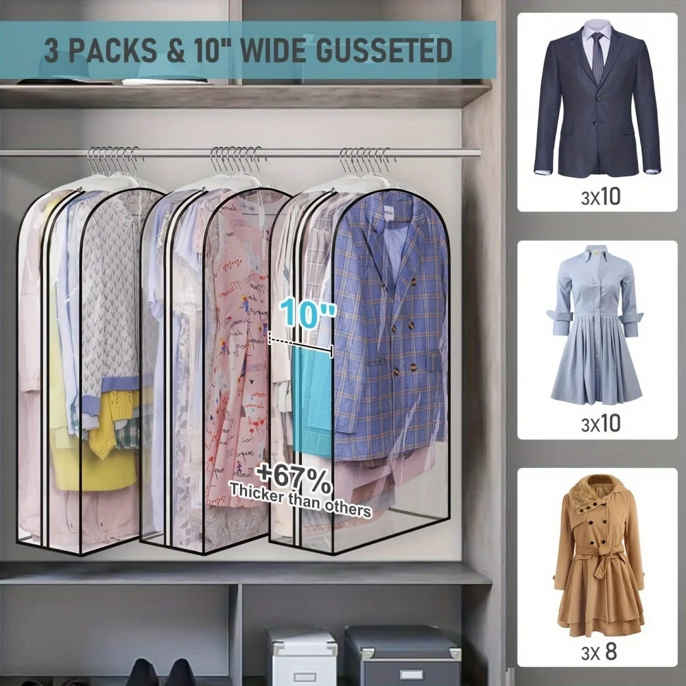 Clear Garment Cover Gusseted Closet Organizer with Hanger Hole Casual Style Plastic Suit Protector Dust-Free Breathable Fabric 2