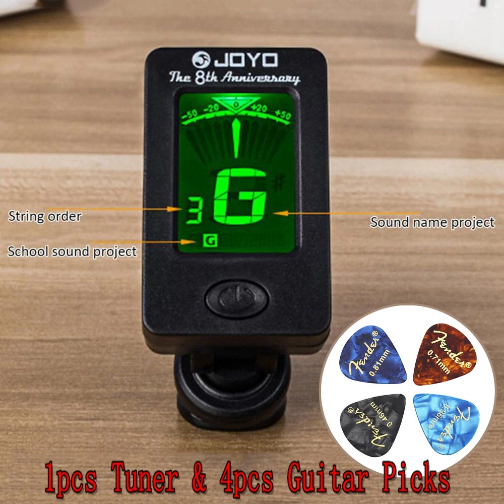 Clip On Guitar Tuner For All Instruments Ukulele Guitar Bass Mandolin Violin Banjo with LCD Display 1pcs tuner 4pcs Picks