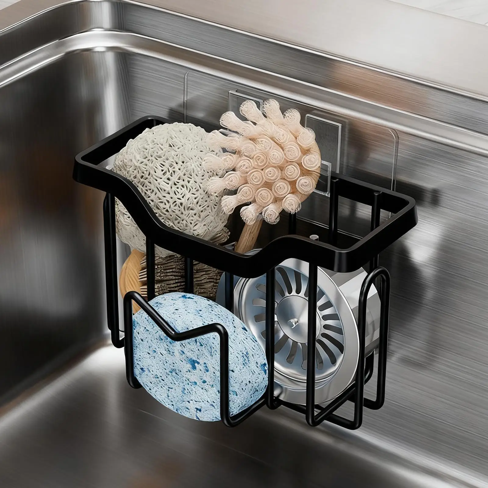 Sponge Holder For Kitchen Sink Household Organizer Drain Rack Sink Dish Sponge Holder With Suction Cup For Scrubber Cleaning