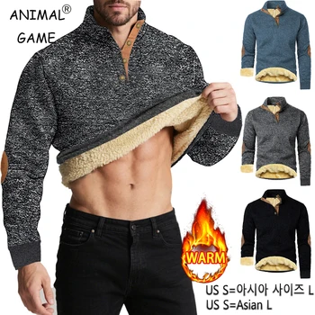 Animal Game Outdoor Fleece Sweatshirts Men's Casual Button Pullover Jacket Coat Streetwear for Men Sport Sweat Coats Winter Tops