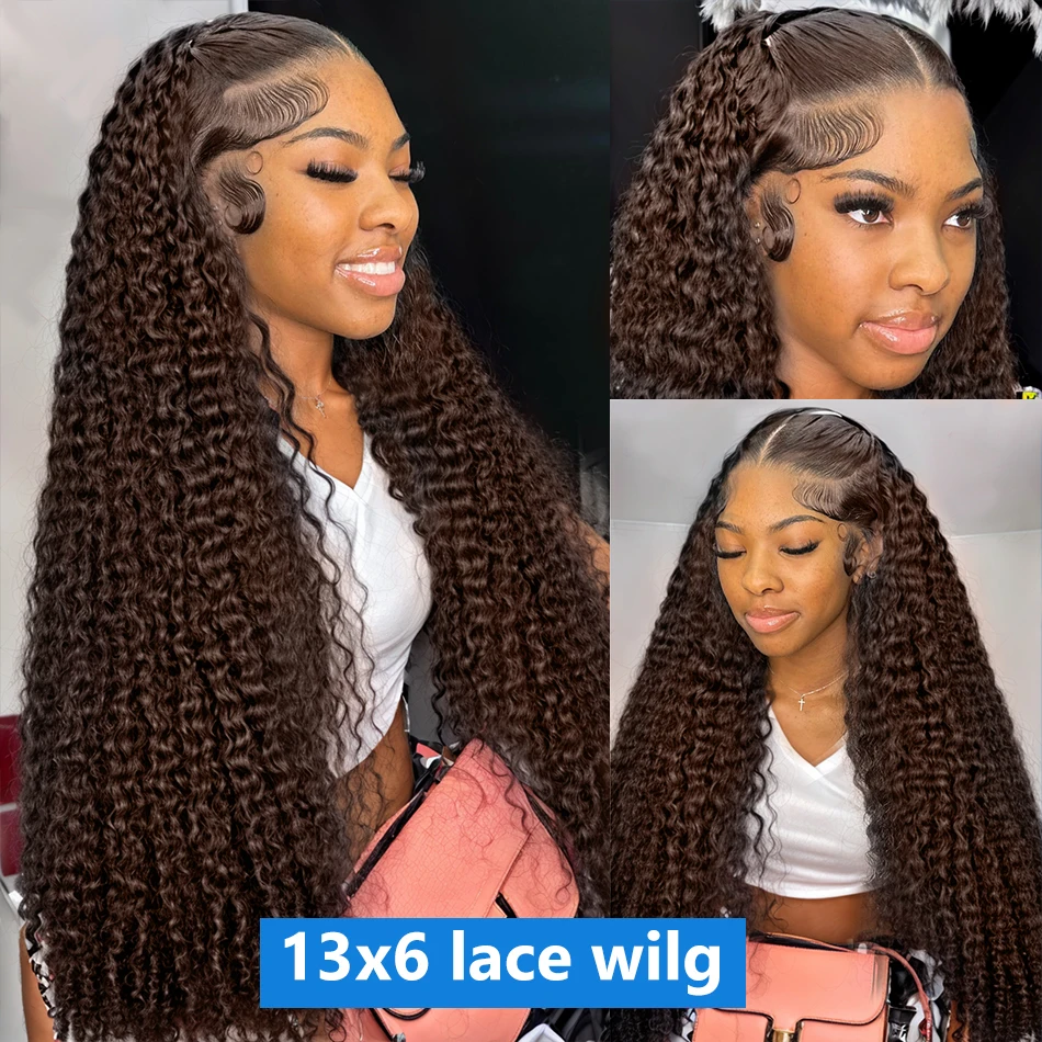 Xcurly Chocolate Brown Water Curly 13X6 HD Human Hair Lace Front Wig 40 Inch Colored Deep Wave 13x4 Lace Frontal Wigs For Women