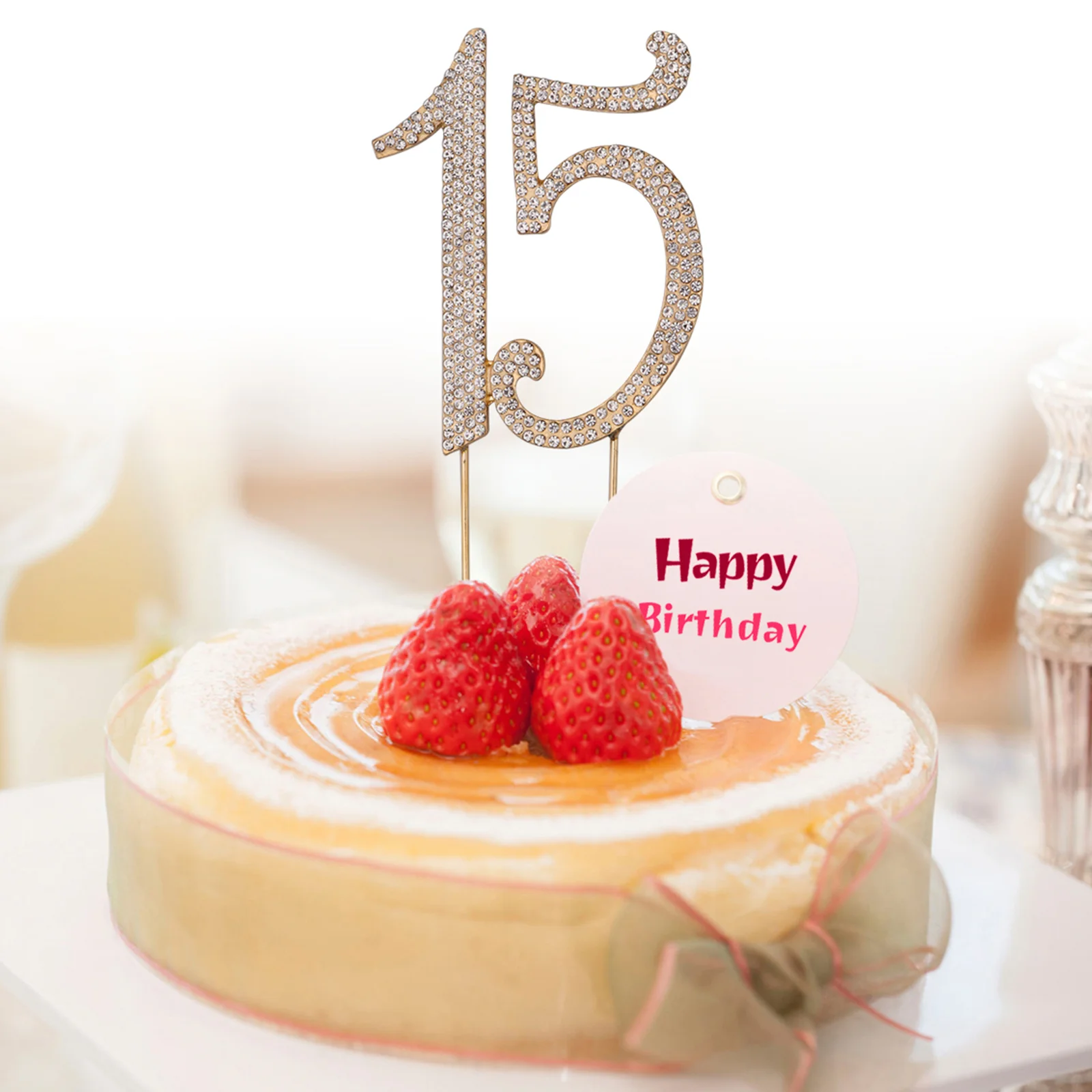 Cake Gold Rhinestones Topper Number Commemorate Birthday Anniversary Banquet Birthday Party Cake Decorations Cupcake Toppers 15