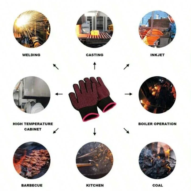 1 Pair Heat Resistant Non-Slip Silicone BBQ Gloves