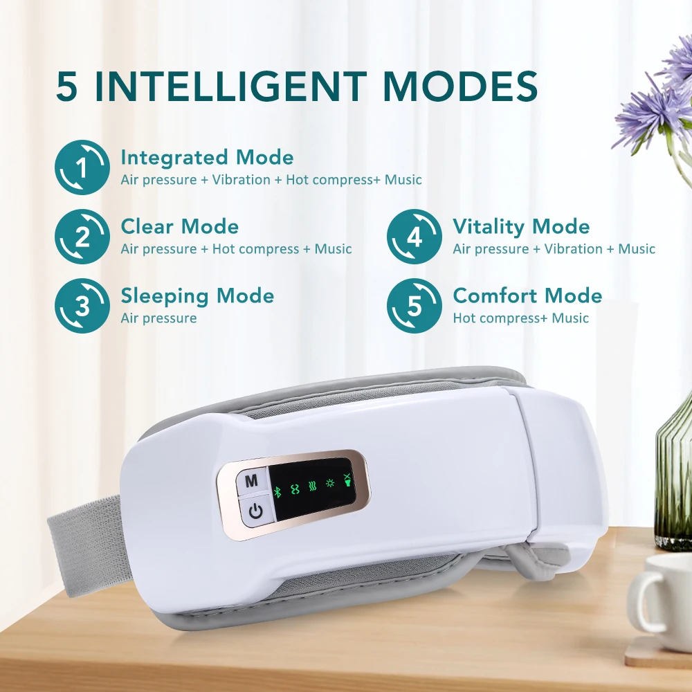 White Electric Eye Massager with Vibration and Heat for Relaxation