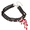 Collier gothique à franges en forme de goutte de sang, multicouche, ras du cou en perles de sang, pour femmes, bijoux fantaisie, cadeaux