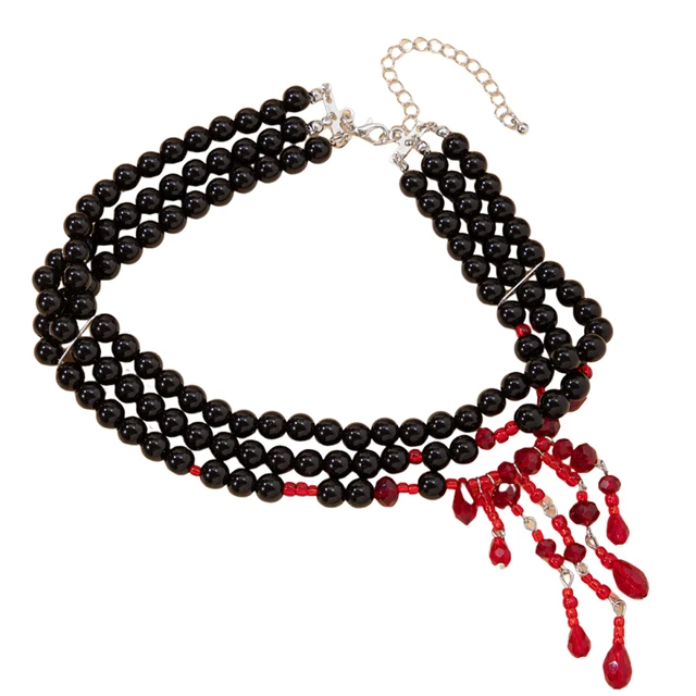Collier gothique à franges en forme de goutte de sang, multicouche, ras du cou en perles de sang, pour femmes, bijoux fantaisie, cadeaux
