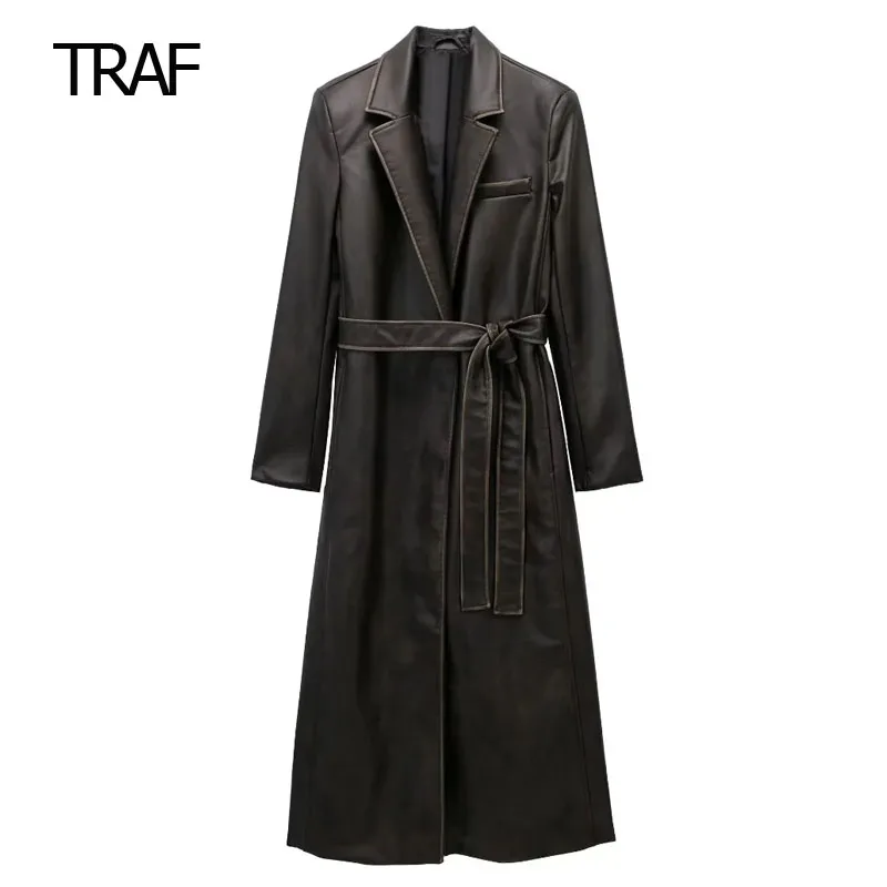 

TRAF Worn Effect Windbreaker Women's Trench Coat Autumn Long Sleeve Top Korean Style Clothes New In Coats Designer Coat Luxury