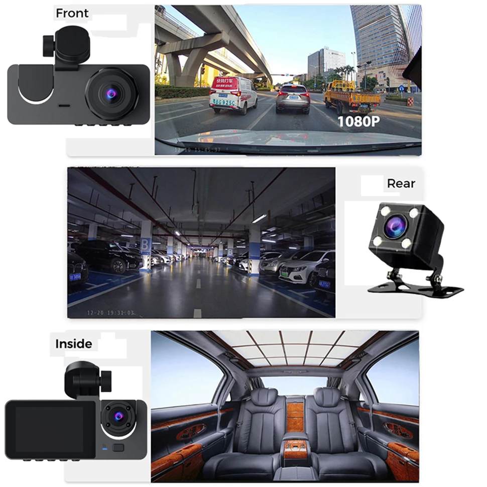 3 Channel Car Dvr Hd 1080p 3-lens Inside Vehicle Dash Camthree Way Camera  Dvrs Recorder Video Registrator Dashcam Camcorder - Dvr/dash Camera -  AliExpress