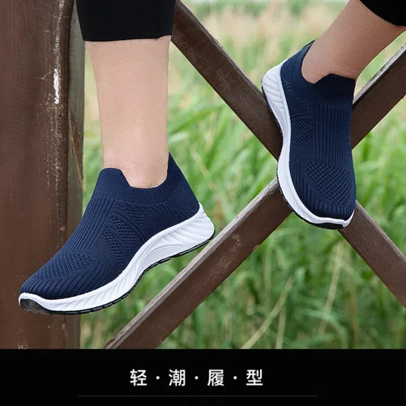 Solid Fashion Knitting Casual Shoes Men Super Light Breathable Stretch Socks Shoes Sneakers Slip On Tenis Masculino Black Zapato 5