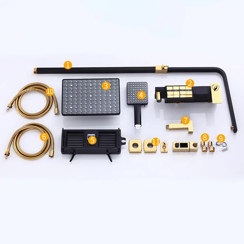 Piano Digital Bathroom Shower Set SDSN Solid Brass Black Gold Thermostatic Shower Faucet Luxury Black Gold Pianoforte Shower Set 4