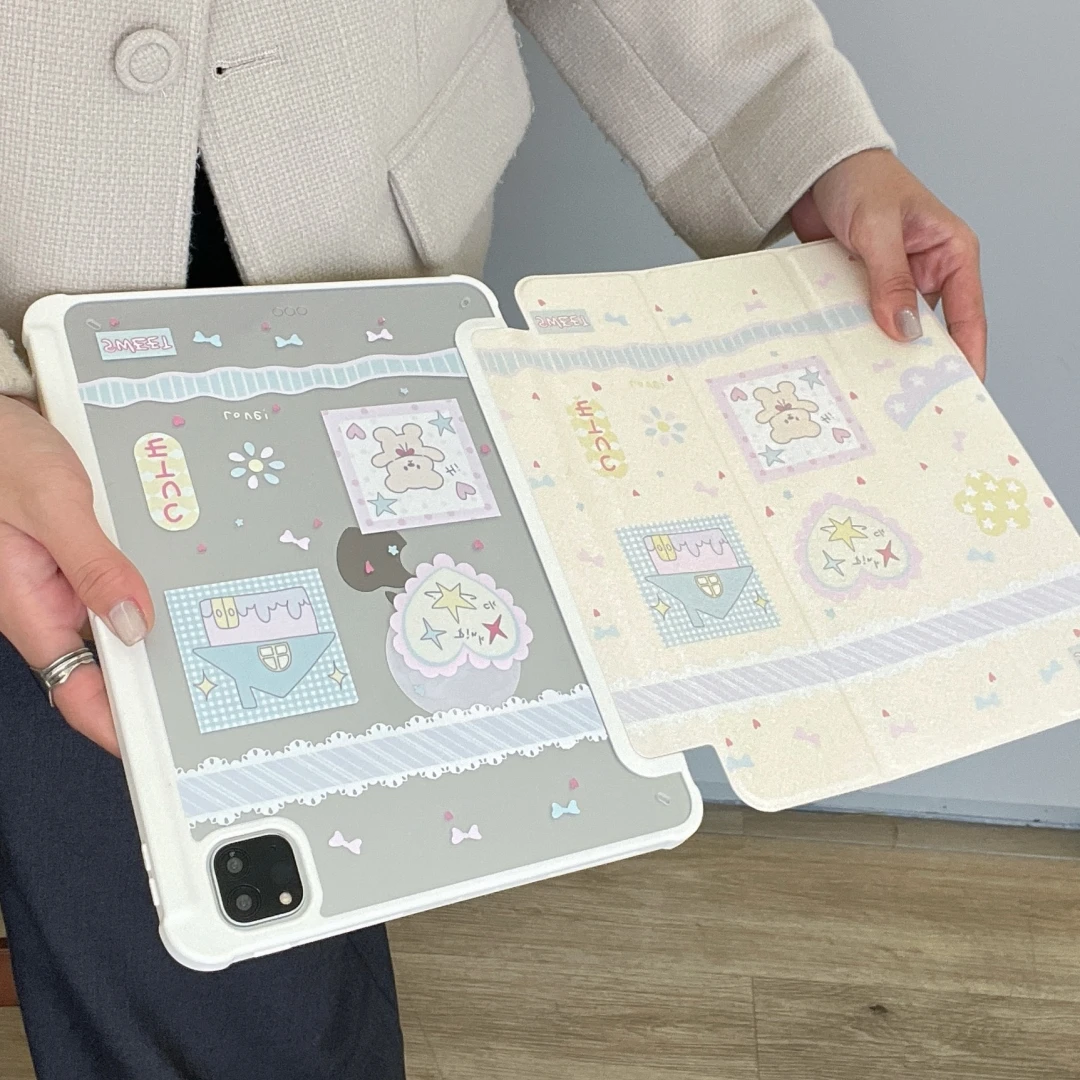 Cute Bear Cartoon Stand Case with Pencil for iPad