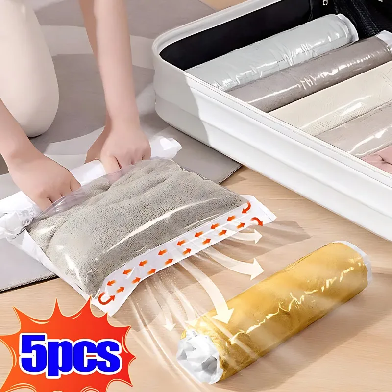 Bolsas de almacenamiento de compresión de ropa, sacos de embalaje al vacío de plástico, Maleta de equipaje de viaje, bolsas ahorradoras de espacio