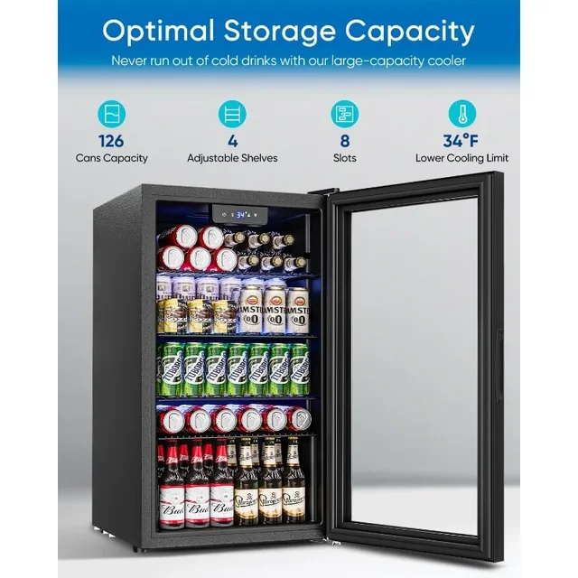 Beverage Refrigerator and Cooler - 126 Can Mini Fridge Glass Door for Soda Beer Wine - Freestanding Beverage Fridge for Bedroom 2