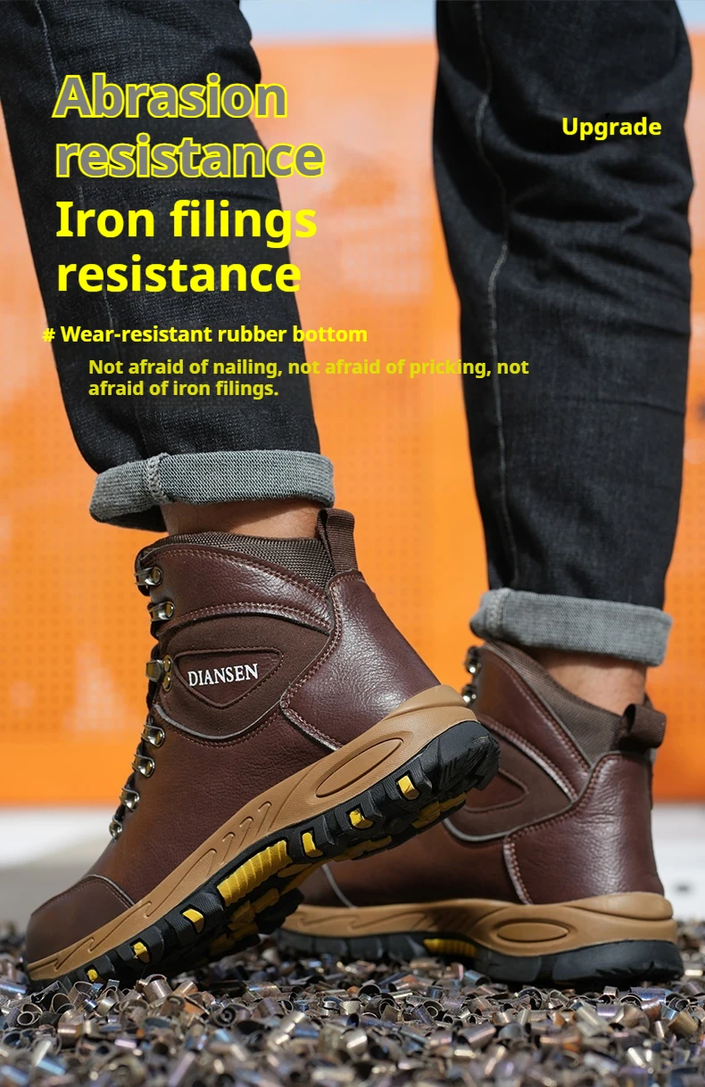 Unzerstörbare Bauarbeitsschuhe für Herren, Sicherheitsstiefel mit Stahlkappe, wasserabweisend, rutschfest, pannensicher, Arbeitsstiefel – Detail 10