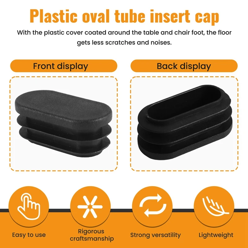 Exquisite- Oval Table Chair Leg Tube Pipe Insert End Cap 40mm x 20mm 20pcs Black