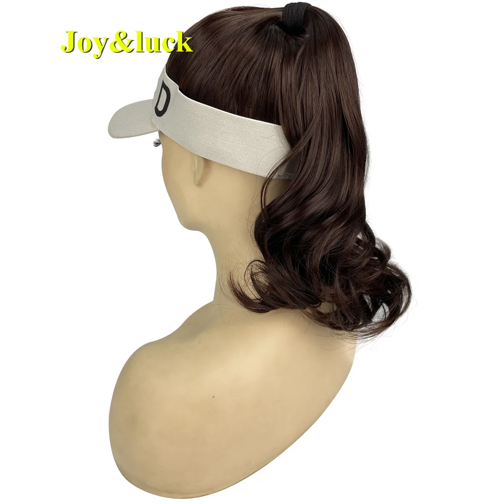 Peluca sintética Natural ondulada marrón para mujer, sombrero corto, gorra de béisbol blanca, pelucas de moda para niñas, peinado