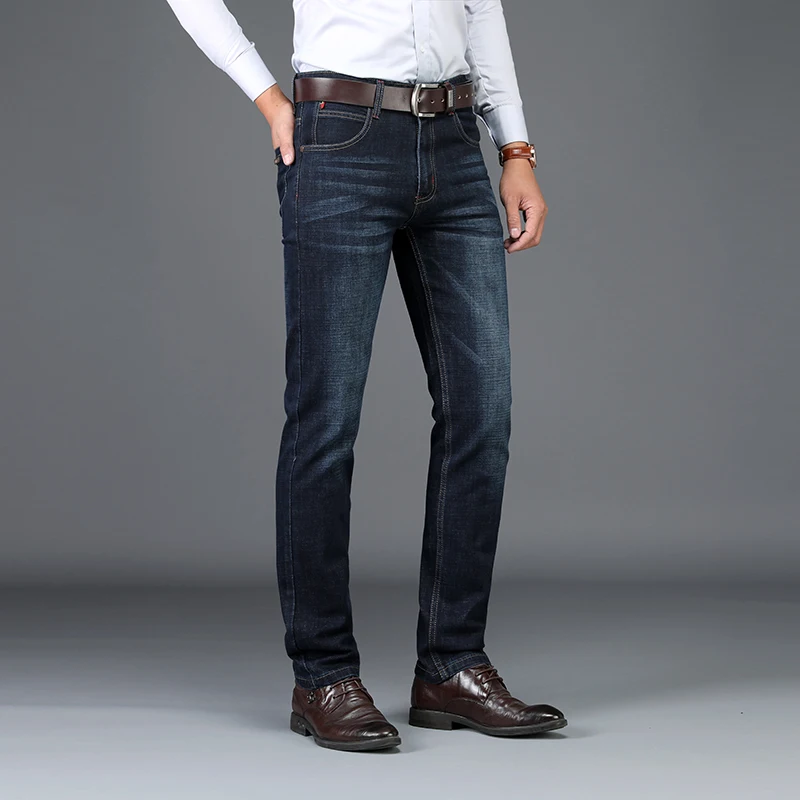 SULEE Brand European American Style Stretch Men Jeans Luxury Men's Denim Trousers Slim Straight Deep blue Gentleman Mens Stretch 2