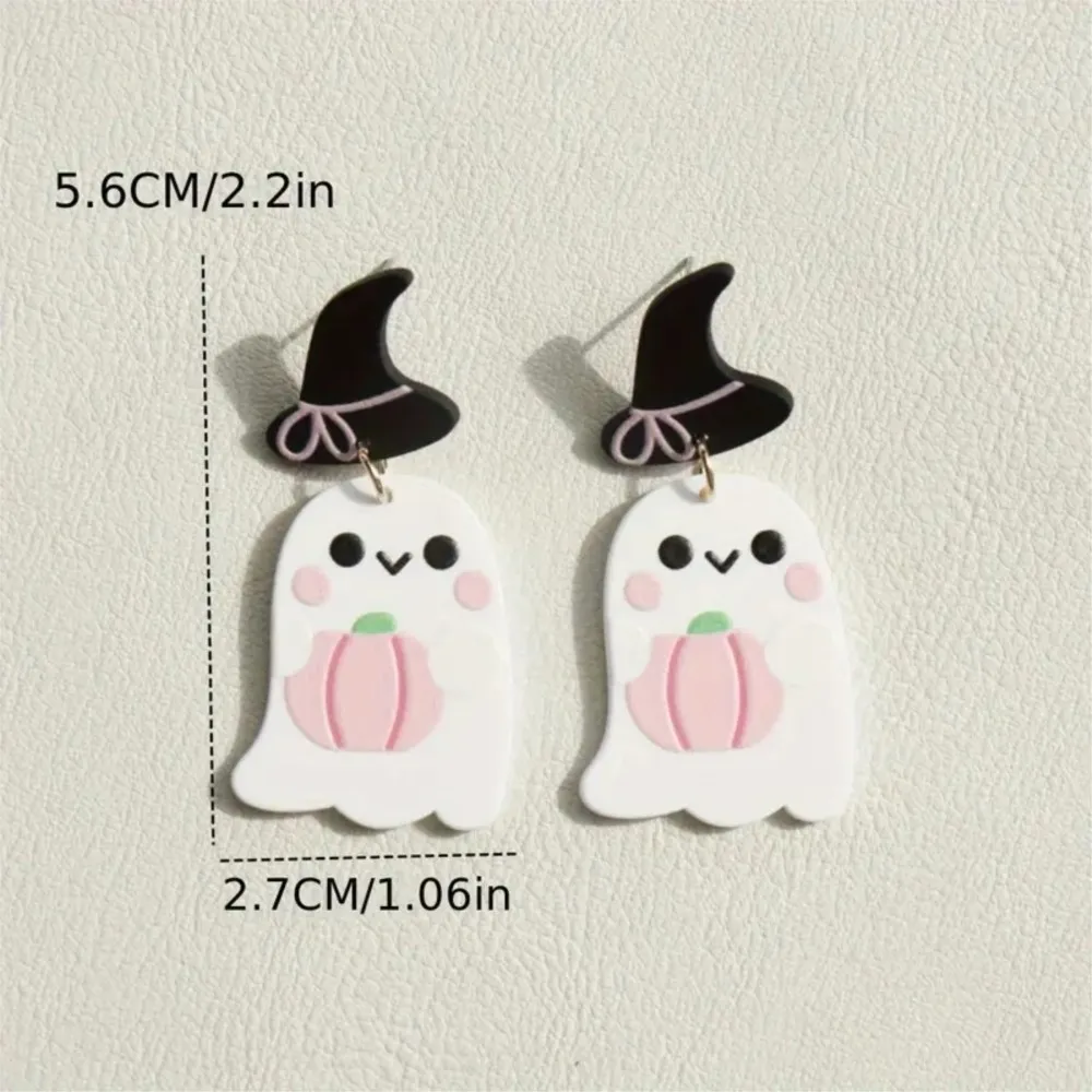 1 Pair Halloween pink Pumpkin Acrylic Dangle Earrings for Women Whimsical Hat Design Halloween Decoration Festive Jewelry Gifts