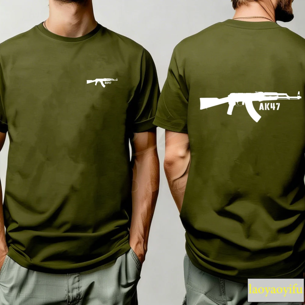 High-Quality Cotton Military Graphic Men's T-Shirt - Regular Fit, Short Sleeve