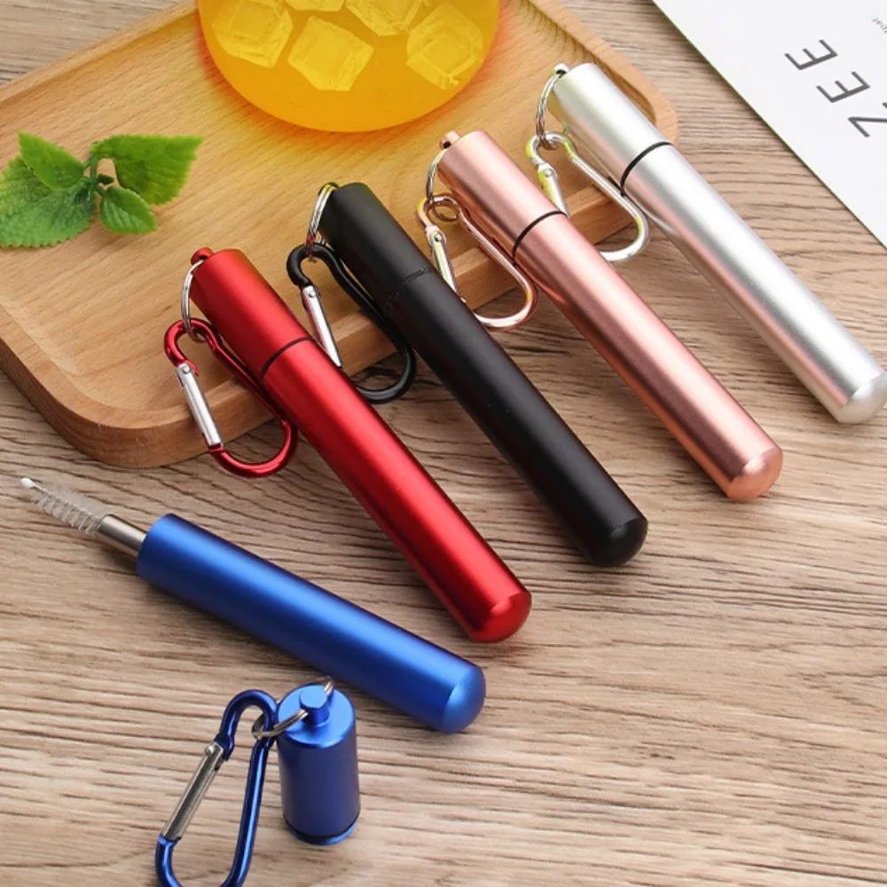 Reusable Telescopic Stainless Steel Straw Set with Cleaning Brush and Carry Case
