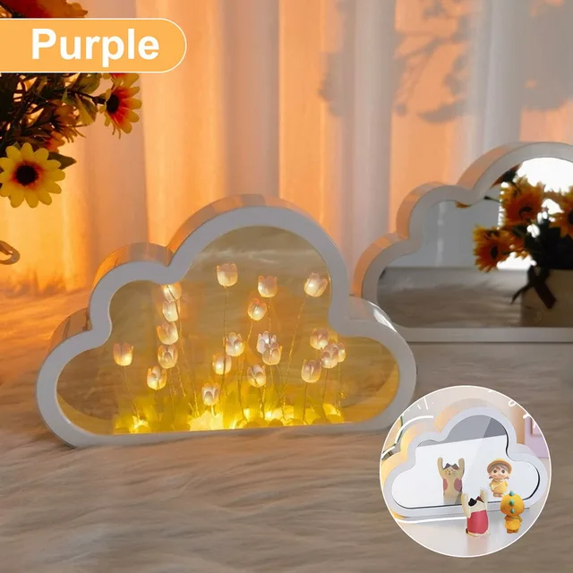 Lampe Tulipe Miroir Nuage, Veilleuse DIY, Ornements de Chambre Fille, Cadre  Photo Créatif, Lampes de Table, oral et, Anniversaire Fait Main