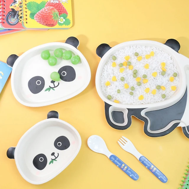 Set de repas bébé Panda en bambou et silicone ( bol + cuillère