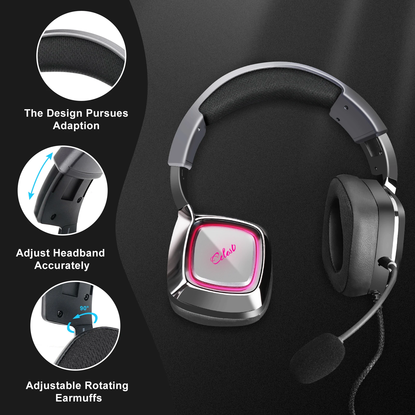 Celest Ogryn Headsets With Microphone 50mm Large Driver Gaming Monitors Headphones Upgrade Cable Hifi Wired Earbuds For Gifts
