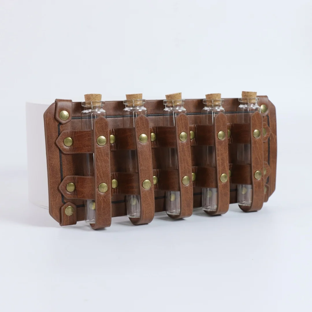 UYEE Medieval Leather Vial Holder Waist Sash, Alchemy Potion Bottle Carrier for LARP Viking Cosplay Belt