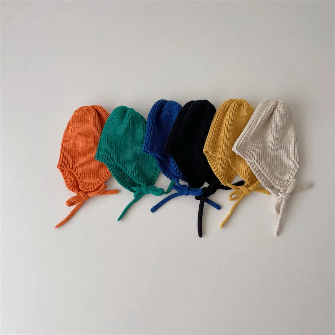 

2023 Korea Baby Hat Solid Color Kids Beanie Infant Girls Boys Bonnet Cap Adjsutable Children Soft Knit Hat Kids Accessories